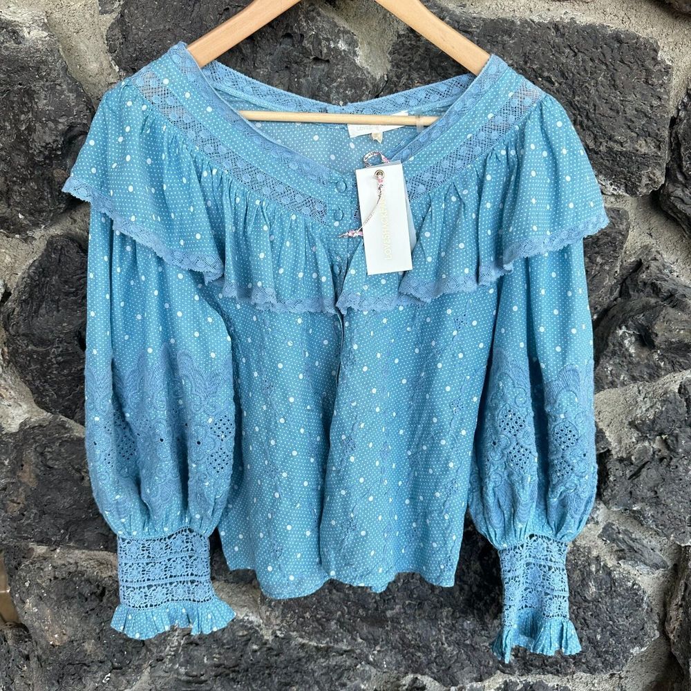 NWT Love Shack Fancy Women's Blue Bunnie Blouse Small